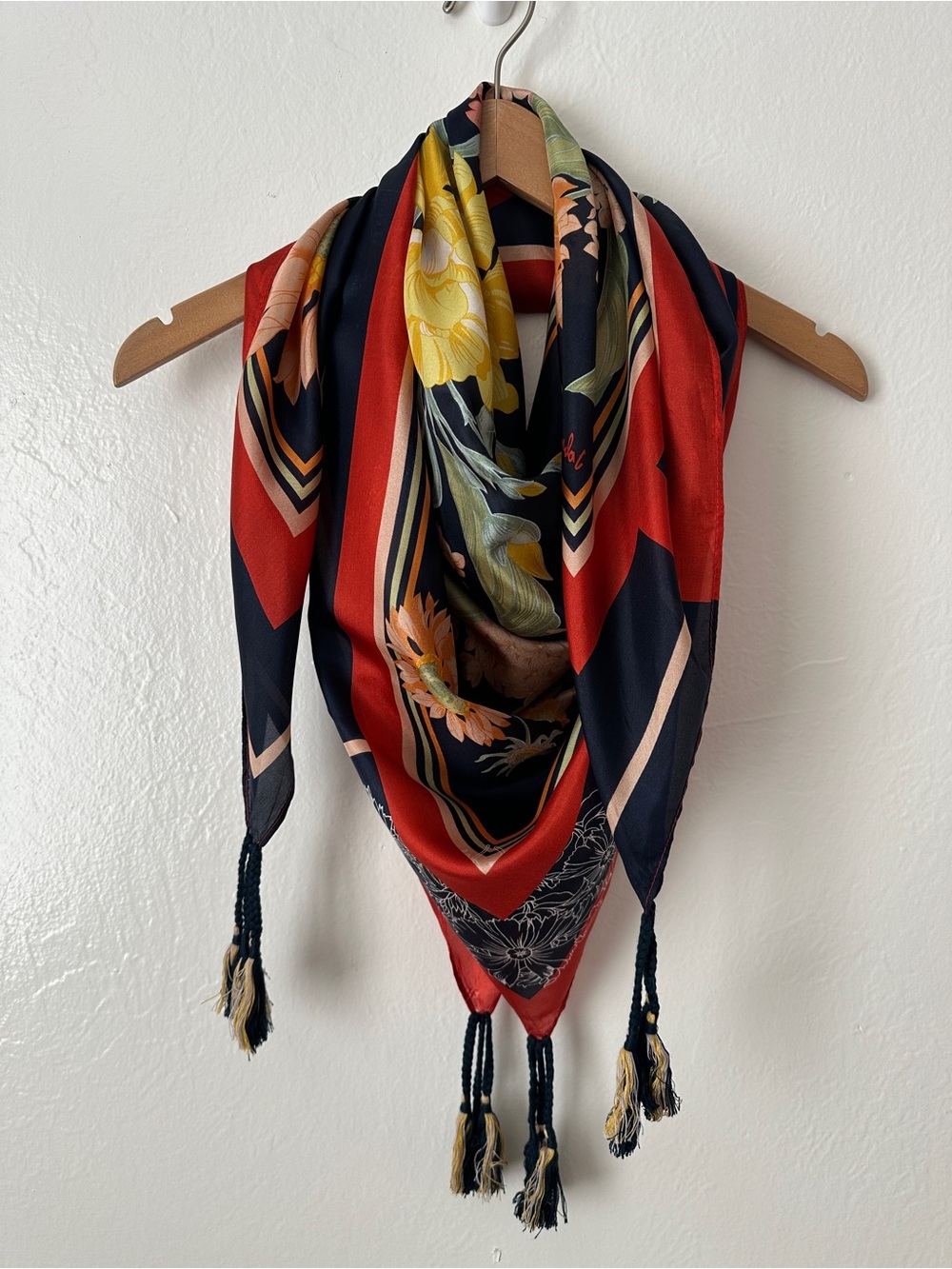 Johnny Was Silk Floral Tassel Scarf